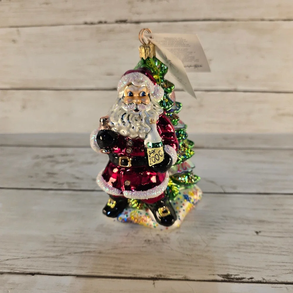 Christopher Radko Year 2000 Millennium Santa Glass Ornament Happy New Year Tree